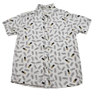 VSTR Men's White Pineapple Print Short‎ Sleeve Button Up Shirt. Size M